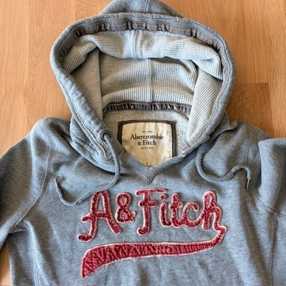 VTG Abercrombie & Fitch VELVET Applique Y2K Heritage Waffle Lined Hoodie Gray M